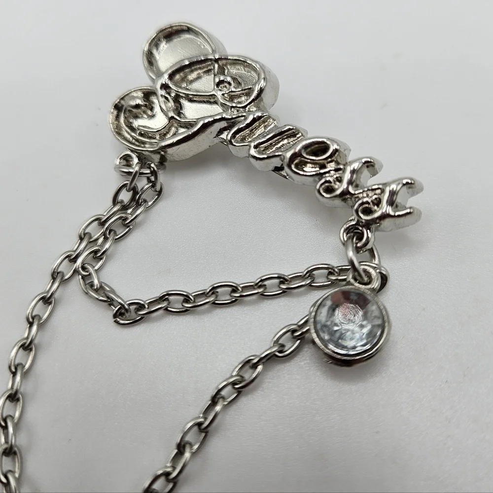 VINTAGE Guess Silver Tone Logo Chain and Rhinestone Detail Brooch Pin